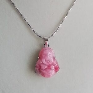 Soft Red Jade Buddha Pendant Necklace